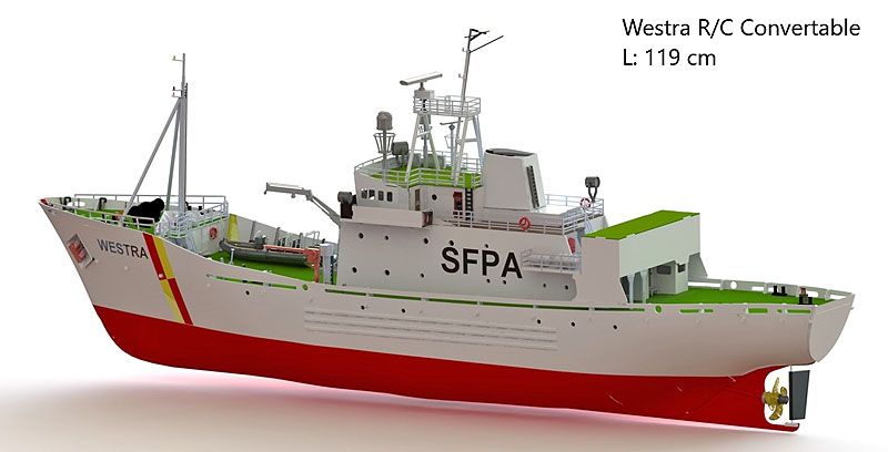 Westra fiskerioppsynskip m/innredning og belysning. 1190 mm. 